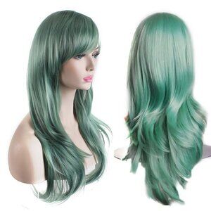 💫 Akstore Long Curly Hair Women Green Heat Resistant 28-Inch 70cm Wig Cap